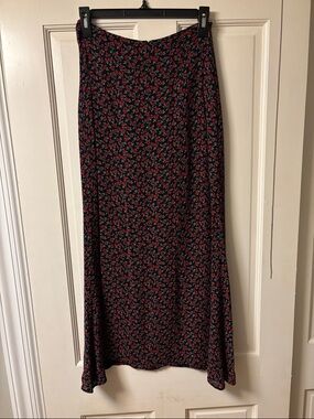 Reformation Black Maxi A-line Skirt with Red Floral Rose Print
